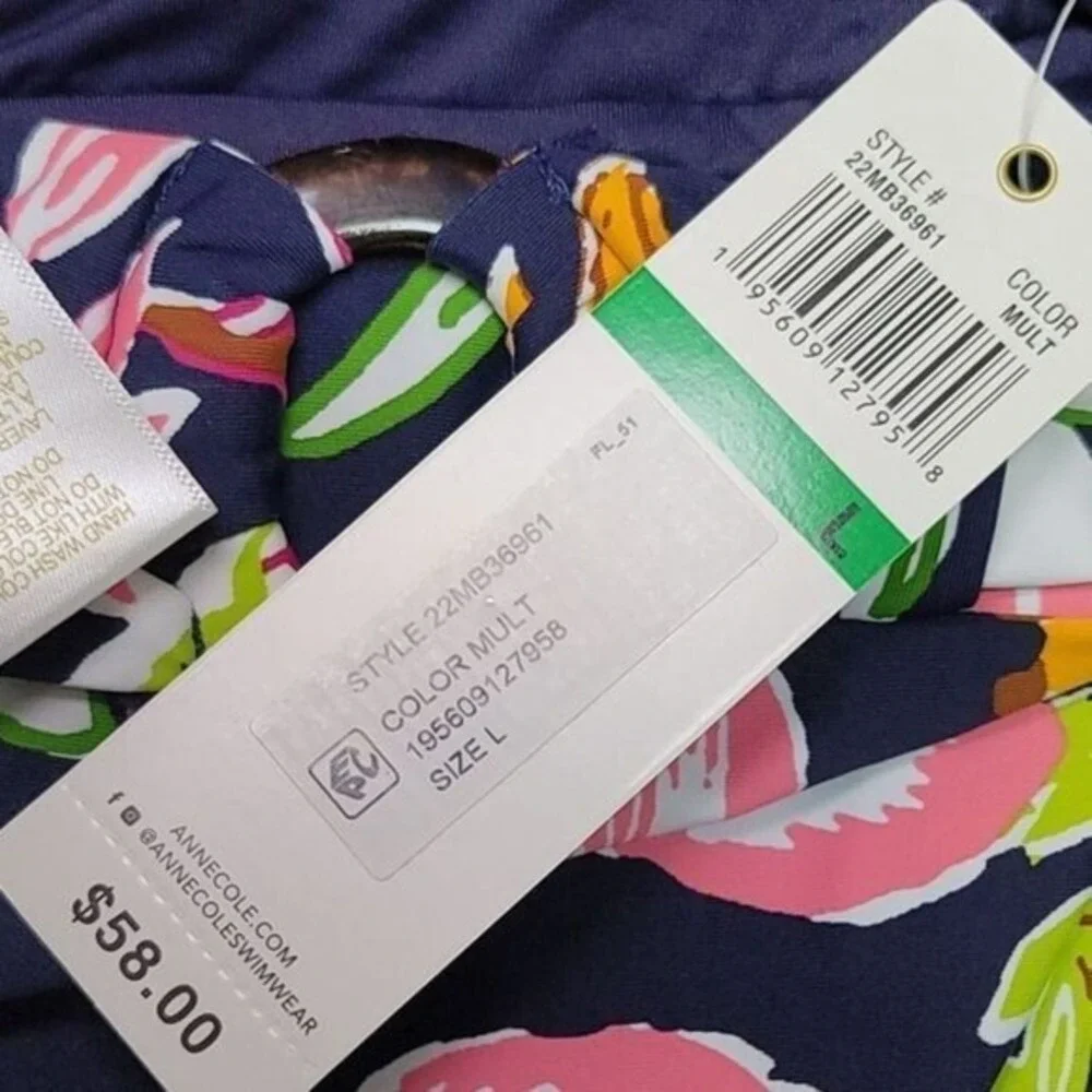 Anne Cole Signature Tropical Bloom Belted High-Waist Bikini Bottom- Blue, Large - Picture 7 of 12